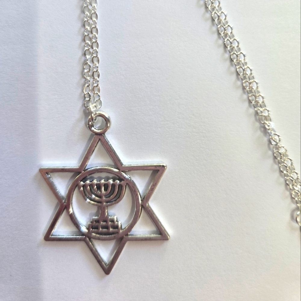 LARGE STAR OF DAVID MENORAH STAINLESS STEEL FOREVER WEAR LADIES JUDAISM NECKLACE